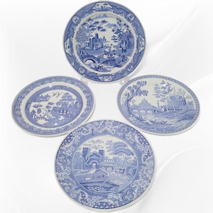 4 Vintage Spode Blue Room & Archive Collection &quot;Rome&quot; &quot;Gothic Castle&quot; &quot;Willow&quot; Ceramic Dinner Plates ~ Made in England ~ Mother&#39;s Day Gift