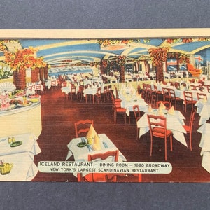 Restaurant Iceland - Salle à manger - 1680 Broadway. Linge de maison. Carte postale vintage.