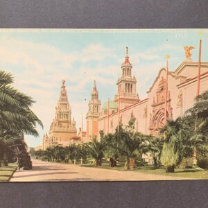 Palm Avenue, au niveau du Pan. Pac. Int. Exposition, San Francisco. Carte postale vintage. 1915