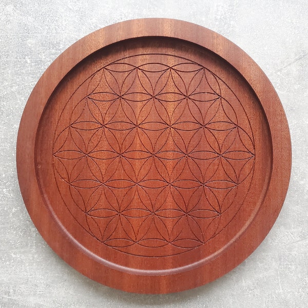 Flower of Life exotic mahogany wooden board | Sacred Geometry | Crystal Grid | Personalised Crystal Board | Crystal Grid catchall tray