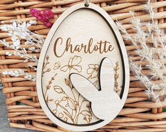 Personalized Easter Basket Tag: Wooden Bunny Egg Plaque