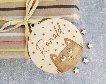 Personalised Christmas tree cat ornament | Engraved Christmas cat bauble | wooden name Christmas ornament | pet name | cat Christmas