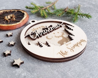 Personalized Wooden Christmas Ornament: Engraved Bauble, 3D Tree