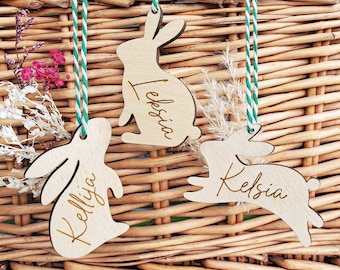 Personalized Easter Basket Tag: Wooden Bunny Name Plaque