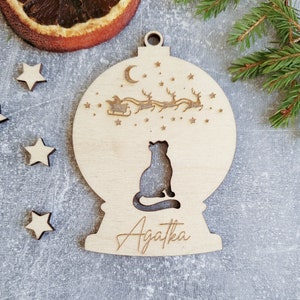 Personalised Christmas tree cat ornament | Engraved Christmas cat bauble | wooden name Christmas ornament | pet name | cat Christmas