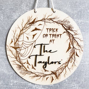 Personalized Halloween Family Sign: Engraved Birch Wood Plaque