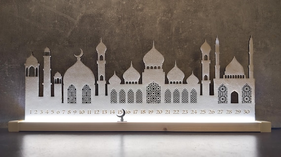 Wooden Ramadan Calendar with LED light | Eid Countdown | Ramadan Lamp | Eid Gift | Eid Celebration |Eid Table Stand Decoration Freestanding