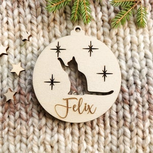 Personalised Christmas tree cat ornament | Engraved Christmas cat bauble | wooden name Christmas ornament | pet name | cat Christmas