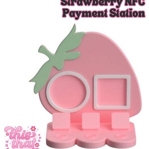 NFC Smart Tap Payment Station – Tap to Pay Sign | Contactless Checkout Display |Smart Tap | NFC | Custom QR Code Stand | Strawberry