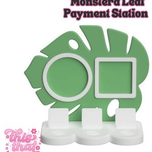 NFC Smart Tap Payment Station – Tap to Pay Sign | Contactless Checkout Display |Smart Tap | NFC | Custom QR Code Stand | Monstera Leaf