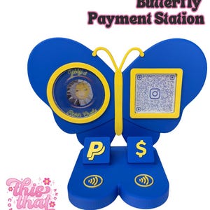 NFC Smart Tap Payment Station – Tap to Pay Sign | Contactless Checkout Display |Smart Tap | NFC | Custom QR Code Stand | Butterfly