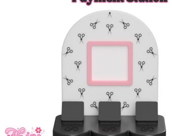 NFC Smart Tap Payment Station – Tap to Pay Sign | Contactless Checkout Display | Smart Tap | NFC | Custom QR Code Stand | Scissors