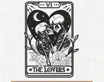 Lovers tarot card embroidery designs, halloween tarot embroidery pattern, skull couple card embroidery files trendy, gifts for halloween 5x7