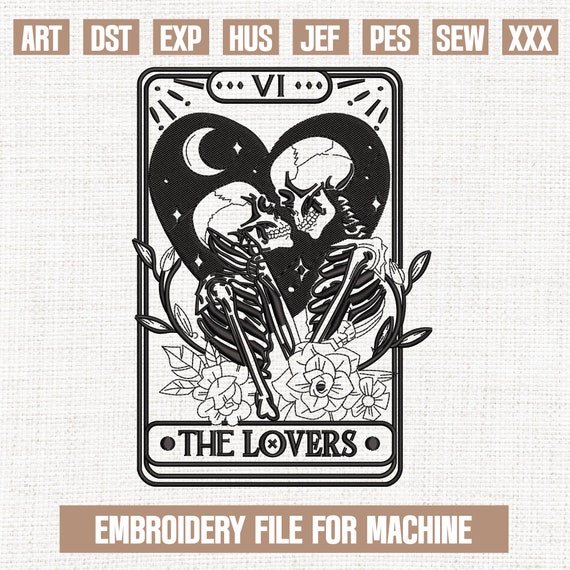 Lovers tarot card embroidery designs, halloween tarot embroidery pattern, skull couple card embroidery files trendy, gifts for halloween 5x7