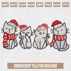 Christmas cats embroidery designs, meowy christmas embroidery pattern, christmas embroidery files trendy, gifts for christmas, 5x7