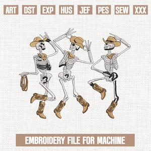 Skeleton cowboy embroidery designs, western halloween embroidery pattern, halloween cowboy embroidery files trendy, gifts for halloween, 5x7