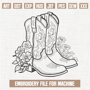 Floral cowgirl boot embroidery designs, western fall boot embroidery pattern, western embroidery files trendy, gifts for western, 5x7