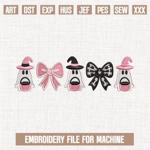 Bow ghost witch embroidery designs, pink ghost embroidery pattern, halloween embroidery files trendy, gifts for halloween, 5x7
