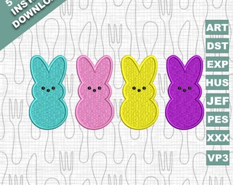 Easter Bunny Peeps Embroidery Designs, Marshmallow Peep Embroidery Designs, Easter Embroidery Designs, 5 Sizes, Instant Download