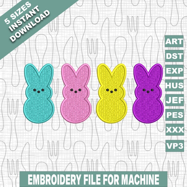 Easter Bunny Peeps Embroidery Designs, Marshmallow Peep Embroidery Designs, Easter Embroidery Designs, 5 Sizes, Instant Download