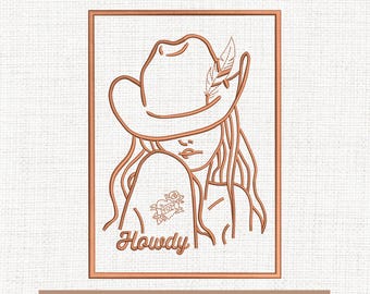 Wzory do haftu Howdy cowgirl, modny wzór do haftu western, modne pliki do haftu western, prezenty dla western, 5x7