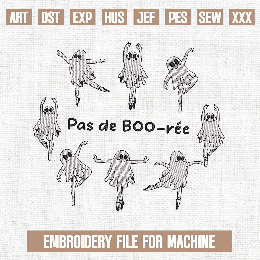 Pas De Boo Rée Embroidery Designs, Cute Ballet Ghost Embroidery Pattern ...