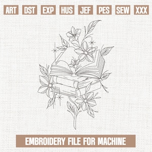 Floral book embroidery designs, pretty book embroidery pattern, flower embroidery files trendy, gifts for flower, 5x7