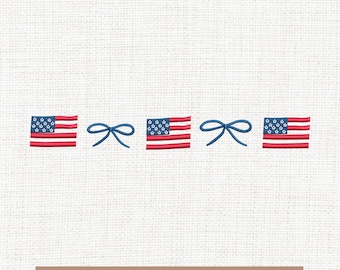 USA Bow Flag embroidery designs, Patriotic 4th of July embroidery pattern, Coquette 4th of july embroidery files, 5x7, 4x4