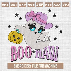 Boo haw embroidery designs, cowgirl ghost embroidery pattern, halloween embroidery files trendy, gifts for halloween, 5x7