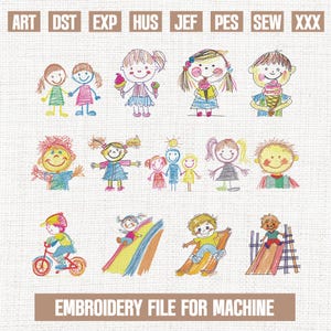 Family coloring bundle embroidery designs, sister brother embroidery pattern, embroidery files trendy, gifts for family, 5x7