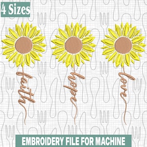 Faith Hope Love Embroidery Designs, Faith Sunflower Embroidery Designs, Faith Machine Embroidery Files, Instant Download, 5x7