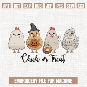 Chick or Treat Halloween embroidery designs, Cute Chicken Costume embroidery pattern, Trick or Treat embroidery files, 5x7, 4x4