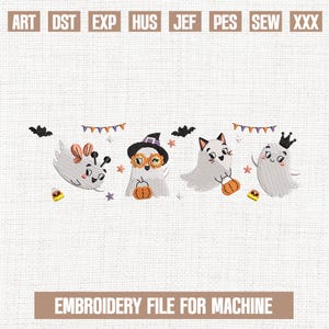 Cute Halloween Ghost embroidery designs, Spooky Ghosts embroidery pattern, Kids Halloween embroidery files, 5x7, 4x4