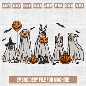 Dog ghost halloween embroidery designs, halloween dog pumpkin embroidery pattern, halloween dog embroidery files trendy, 4 sizes