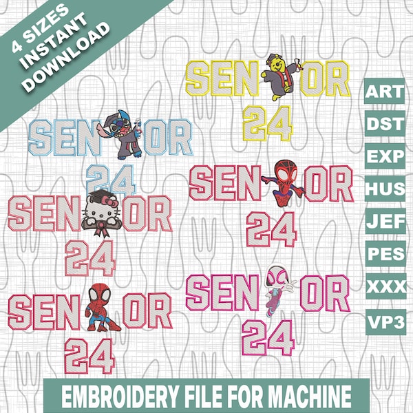 Bundle Senior 2024 Embroidery Designs, Graduation Senior 2024 Embroidery Designs, Senior Team Embroidery Designs, 4 Sizes, Instant Download