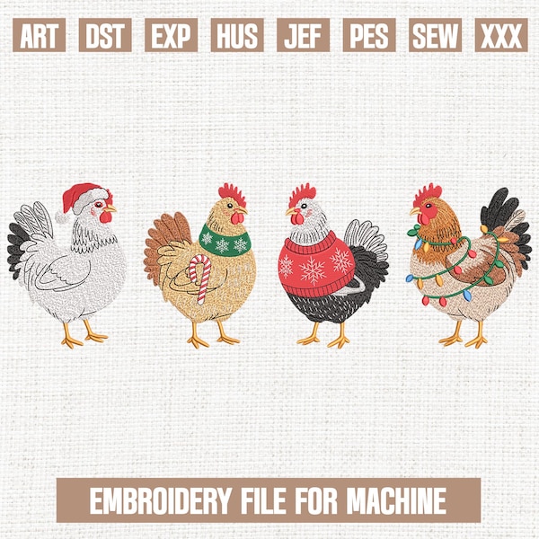 Retro chicken xmas bundle embroidery designs, rustic holiday embroidery pattern, christmas embroidery files trendy, gifts for christmas, 5x7