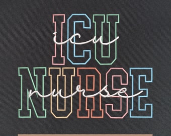 Diseños de bordado con apliques de enfermeras de la UCI, patrón de bordado de enfermera, archivos de bordado universitarios de enfermería de la UCI de moda, regalo de graduación de enfermera de la UCI, 5x7