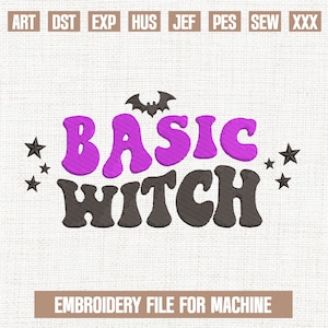 Basic witch embroidery designs, retro halloween embroidery pattern, witch embroidery files trendy, spooky season machine embroidery, 4 sizes