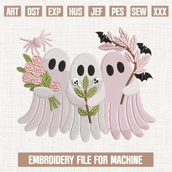 Girly ghost floral embroidery designs, halloween ghost embroidery pattern, halloween embroidery files trendy, gifts for halloween, 5x7
