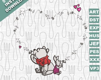Bear Heart Embroidery Designs Files, Heart Valentine's Day Embroidery Designs, Machine Embroidery Files, 5 Sizes, Instant Download