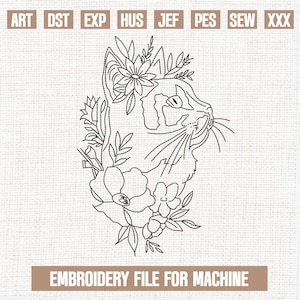 Floral cat embroidery designs, cat embroidery pattern, animals embroidery files trendy, gifts for girl 5x7
