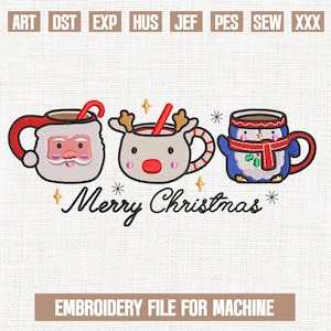 Christmas coffee embroidery designs, coffee cup embroidery pattern, christmas embroidery files trendy, gifts for christmas, 5x7