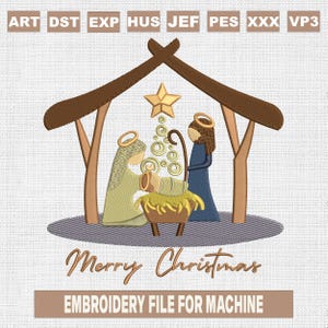 Nativity scene embroidery designs, merry christmas embroidery pattern, christmas embroidery files trendy, gifts for christmas, 5x7