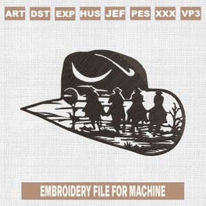 Western cowboy riding horse embroidery designs, western embroidery pattern, cowboy hat embroidery files trendy, gifts for him, 4 sizes