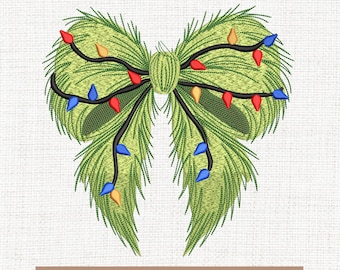 Coquette bow embroidery designs, christmas lights bow embroidery pattern, bow embroidery files trendy, christmas machine embroidery, 5 sizes