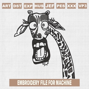 Funny giraffe face embroidery designs, animals embroidery pattern, giraffe head flowers embroidery files trendy, 5sizes