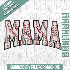 Baseball Mama Embroidery Designs, Mothers Day Machine Embroidery Designs, Mama Embroidery Designs, 5 Sizes, 4x4 , 5x7