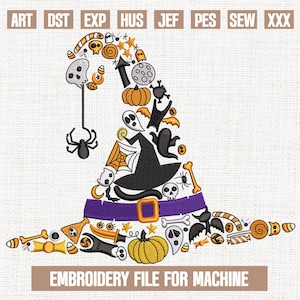 Witch hat embroidery designs, halloween bundle embroidery pattern, halloween embroidery files trendy, gifts for halloween, 5x7