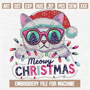 Meowy christmas embroidery designs, christmas cat embroidery pattern, christmas embroidery files trendy, gifts for christmas, 5x7