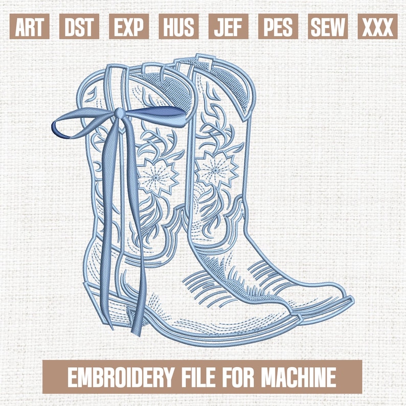 Blue Western Boots Embroidery Designs, Wild West Boots Embroidery ...